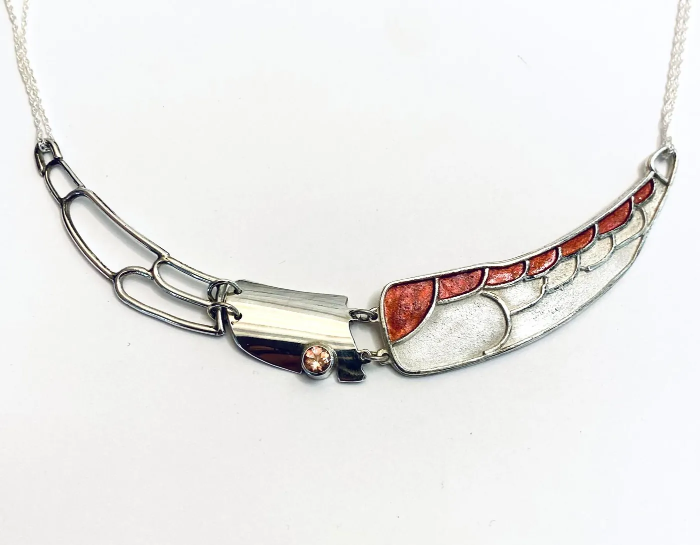 Necklace in silver, tourmaline and enamel