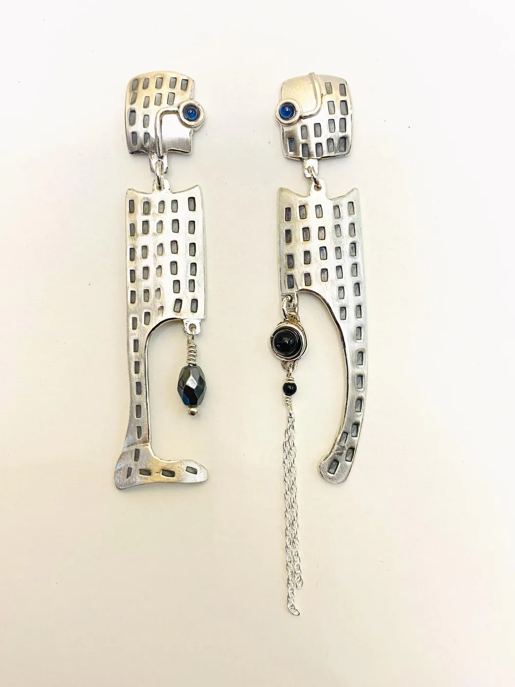 Long silver earrings with onyx — 2026 collection